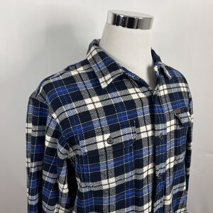 Orvis XL Super Heavy Flannel Shirt Jacket Shacket Blue White Plaid 100% Cotton
